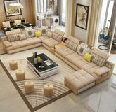 Trueliving Modern Light Eight Seater Sofa Linen Finish 0.87D x 3.95W x 0.87H Meters